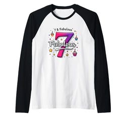 7 & Fabulous: Birthday Celebration for Seven Year Olds Raglan Baseball Tee, Men, Black/White, M