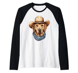 Perro Golden Retriever con sombrero de vaquero Golden Retriever Lovers Camiseta Manga Raglan