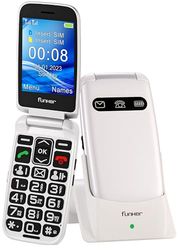 Funker E150 MAX Help Negro, Teléfono para Mayores, Más Fácil, Smart Help, Control Remoto, Pantalla XXL Letras Grandes, Teclado parlante, Botón SOS, Batería 1000 mAH, Blanco
