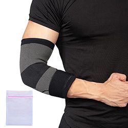 360 RELIEF - Compression Golf Elbow Sleeve Brace with Strap for Tendonitis Support | Tennis, Splint, Gymnastic, Joint Pain Relief, Workout, Sports | Large, Black with Mesh Laundry Bag