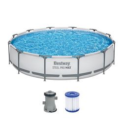 Bestway® Steel Pro MAX™ - Set piscina fuori terra con pompa filtrante, diametro 366 x 76 cm, rotonda, colore grigio