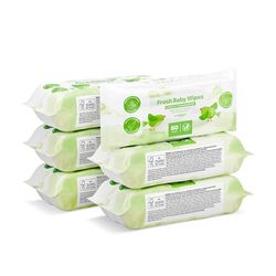 by Amazon Fresh Baby Wipes, 100% Plant Based Fibres, 360 Wipes, 6 Pack of 60