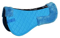 Rhinegold Cotton Horse Riding Saddle Pad - Luxury Equestrian Cotton Pad Saddle with Faux Fur, Trimmed Edges & Girth Replacement Straps. Horse Equipment - Numnahs for Horses & Ponies