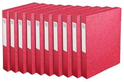Exacompta - Ref. 14009H - 10 CARTOBOX filing boxes with rubber bands - delivered flat - 4 cm spine - 7/10th glossy card - 600g/m² - dimensions 25x33cm - A4 filing format - red color