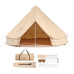 VEVOR Tente Cloche en Toile 3 m Tente de Yourte 4 Saisons Tente de Camping Familial avec Trou de Poêle à Bois, Sacs de Rangement pour Glamping Jusqu'à 4 Personnes, Groupes en Plein Air, Fête, Chasse