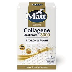 Matt - Integratore Collagene Idrolizzato 3000 - Ritarda le Rughe, Arricchito con Rame e zinco - 10 Bustine Liquide (100 ml)