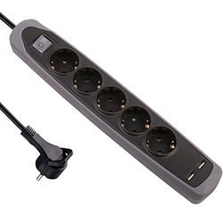Electraline Gummy 62156 Extensão base 5 tomadas e 2 USB 2.1A - Cover de silicone - cabo 2 m ficha plana