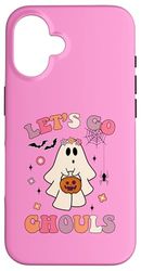 Funny Halloween Ghost Holding Pumpkin Let's Go Ghouls Groovy Case for iPhone 16