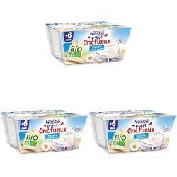 Nestlé Bébé - P'Tit Onctueux Bio - Nature Sucre de Canne - Laitage dès 6 Mois - 4X90g (Lot de 3)
