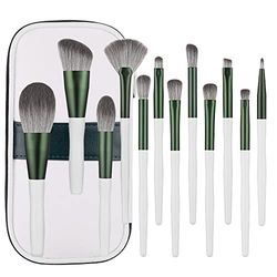 Set di pennelli da trucco, setole sintetiche di alta qualità, 12 pezzi, kit di pennelli per fondotinta, cipria, fard, correttori, viso e occhi, con borsa bianca per il trucco