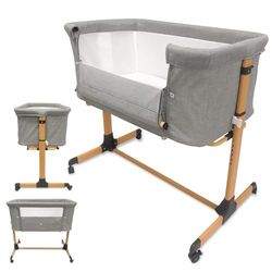 Mini berceau Cododo bébé STUCK TO ME gris by INTERBABY - Mini lit bébé en aluminium avec habillage · Sac de transport - 6 hauteurs réglables - Roues indépendantes avec freins