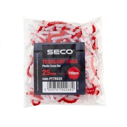 Seco Plastic Cross Bar Treasury Tags, 25mm Pack of 100 - Red