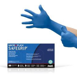 Microflex Safegrip guanti in lattice, senza polvere, polsino lungo, 29,5 cm di lunghezza, 11 mm di spessore, L, 50