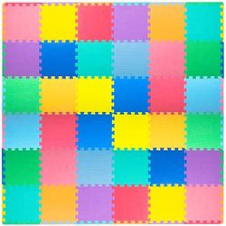 ProSource Foam Puzzle Floor Play Mat for Kids and Babies com cores sólidas, 36 ou 16 Interlocking Tiles with Borders, Assorted