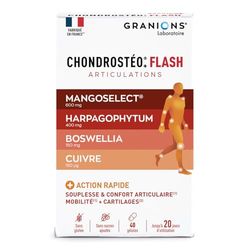GRANIONS Chondrostéo+ Flash Articulations - 40 Gélules = 10 Jours - Mangoselect (Garcinia Mangostana), Boswellia, Harpagophytum - Confort Articulaire - Laboratoire des Granions - Marque Française