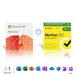 Microsoft 365 Personal │ 12 meses │ 1 persona │ Apps Office con IA + Norton 360 Standard |Antivirus 1 Dispositivo|15 meses con renovación automática| Descarga digital