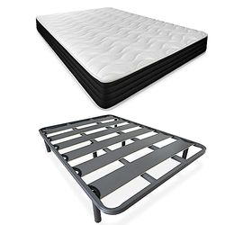 DUÉRMETE ONLINE Letto completo con materasso Pocket Visco reversibile (lato inverno/estate) + rete rinforzata 40 x 30 mm con gambe metalliche filettate, acciaio legato, grigio, 150 x 190