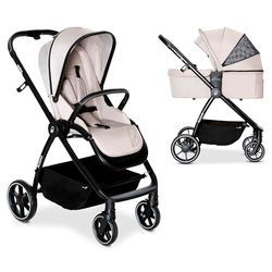 Asalvo Duo Rodas kinderwagen, inklapbaar, ultralicht en compact, trolleygreep, bagage, kantelbaar, kinderwagen, veiligheidsbeugel, 5-punts riem, tot 23 kg, beige