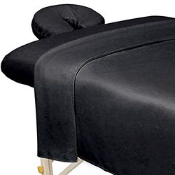 ForPro Premium microvezel 3-delige massageset voor massagetafels, inclusief plat laken, hoeslaken en hoeslaken voor gezichtssteun, zwart