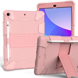 Funda para iPad de 10.2 Pulgadas 9ª/8ª/7ª generación 2021/2020/2019 con diseño Tres en uno, a Prueba de Golpes, Funda Robusta con Soporte para lápices y Soporte, Oro Rosa