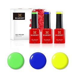 BLUESKY Vernis Semi Permanent Néon 5ml X 3PCS UV Gel Vernis à Ongle Couleur Gel, Jaune, Vert, Bleu Gel Nail Polish, sous Lampe Uv Led