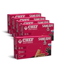 Samurai Chef Guantes negros para alimentos de nitrilo desechable no estériles (100 unidades talla M) sin polvo y sin látex – Certificados para el contacto con los alimentos, excelente resistencia – 5