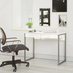 Dmora Linear Desk with Two Drawers, White, 101 x 76.5 x 40 cm