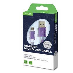 Semplicemente ICMC07 intrecciato viola Classic cavo micro USB, micro USB a USB cavo lungo 1.5 m, compatibile con Samsung e altri dispositivi Android, ricarica e sincronizzazione, estremamente durevole