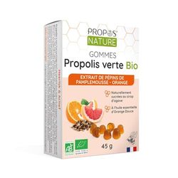 Gommes de Propolis Verte Bio - EPP & Orange - 45g - Maux de gorge - Certifié Agriculture biologique - Fabrication Française - Huile essentielle d'Orange Bio - PROPOS'NATURE
