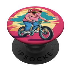 Divertido disfraz de cerdito montando en bicicleta para niños y niñas PopSockets PopGrip Adhesivo