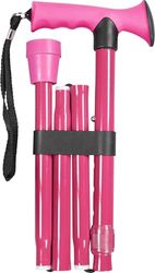 Folding Adjustable Walking Stick with Ergonomic Rubber Handle, 5 Height Settings, Lightweight Aluminum, Wrist Strap, and Non-Slip Tip. Compact for Travel. Supports up to 100kg.Pink