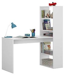 Bricozone Kirkensen Bureau avec bibliothèque réversible, pour Bureau, Salon, Salle à Manger, 120 x 144 x 53 cm, Blanc
