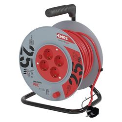 EMOS DG-4ZR-DB04 (1000111.30HJR-4A) Enrollacables para alargador de 25 m con 4 enchufes 1,5 mm Schuko