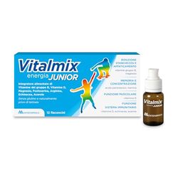 VITALMIX MONTEFARMACO Junior, Integratore Alimentare Energizzante, Stanchezza Fisica di Ragazzi e Adolescenti, Energia Fisica e Difese Immunitarie - 12 Flaconi Monodose, Senza Lattosio e Senza Glutine