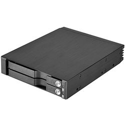 SilverStone SST-FS202B – aluminiumbrickfri Hot Swap mobilställ bakplan/internt hårddiskhölje för 2 x 2,5 tum SAS/SATA HDD eller SSD, passar i alla 3,5 tums enhetsfack, med lås, svart