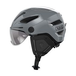 ABUS Casque de ville Pedelec 2.0 ACE - Casque de vélo avec feu arrière, visière, bonnet de pluie, protection des oreilles - pour hommes et femmes - Gris, taille S