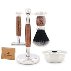 Jag Shaving LEE Range 5-Piece Shaving Set - Black Synthetic Hair Shaving Brush - Double-Edge Safety Razor - Shaving Stand - Leather Bag for Safety Razor - Shaving Bowl - Wood Set