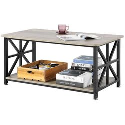 VEVOR 40" Farmhouse Coffee Table, Rectangle Coffee Table with Open Storage Compartment, Wooden Rustic Cocktail Table for Living Room, Bedroom, Apartment, Studio, Brown & Black
