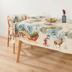 Muaré Tafelkleed, vuilafstotend, kerstlandschap, 200 x 155 cm