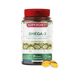SUPERDIET® - OMÉGA 3 - DHA - EPA - Fonction cardiaque - Huile de poisson sauvage - Nutrithérapie - Conditionné en France - 45 capsules