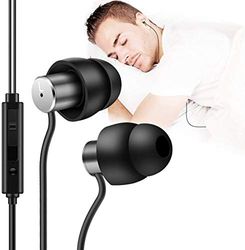 AGPTEK Zachte siliconen oordopjes, mini, in-ear, geluidsisolerende hoofdtelefoon met 3,5 mm kabel, erg comfortabele oordopjes met microfoon en volumeregeling, voor slaap, zwart