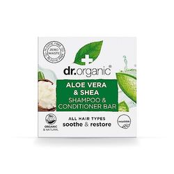 Saponetta Shampoo e Balsamo Dr Organic Aloe Vera & Shea, Lenitiva, Tutti i Tipi di Capelli, NUOVO, Senza Plastica, Naturale, Vegano, Cruelty-Free, Senza Parabeni e SLS, Biologico, 75g