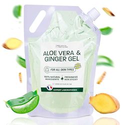 Gel Aloe Vera & Zenzero – Idratante, Tonificante e Rassodante – Con Aloe Fresco Biologico da Spagna – Per Viso, Corpo, Capelli – Doposole, Post Rasatura, Gambe Pesanti – Prodotto in Francia (2000 ml)