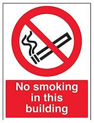 vsafety 57029bc-s cartello divieto "" No Smoking in questo edificio, Autoadesivo, verticale, 300 mm x 400 mm, colore: nero/rosso