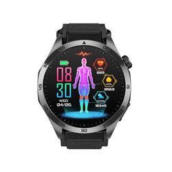 Knauermann PRO 3 Fan Edition rotondo (2025) nero, orologio sanitario, smartwatch con funzione telefonica, ECG Plus HRV e funzione SOS, BT Bluetooth, apnea del sonno, velcro nero, 14-24, Nero , Klett