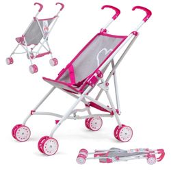 Milly Mally Julia Poppenwagen, inklapbaar, voor meisjes vanaf 3 jaar, met schuimwielen en riemen, Prestige Pink Pink Pink