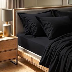 Premium Black Ranforce Single Fitted Sheet (90 x 200 + 30 cm) | 100% bomull, 145 trådkvantitet | maskintvättbar vid 30 °C | Mjuk & hållbar bäddning