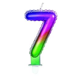 PartyCube Vela numeral 7 (7 cm) con soporte, multicolor, 24157