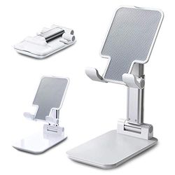 Soporte para tablet plegable, soporte para teléfono móvil, soporte ajustable para tableta, soporte universal para teléfono móvil, almohadillas, Kindle, tabletas (4-12 pulgadas), color blanco perla