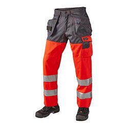 J.A.K. 1110087B104 Série 11100 Pantalon avec Poches à Suspendre, 70% Polyester/30% Coton, EN 20471, Classe 2, Rouge/Gris, Taille 58 L